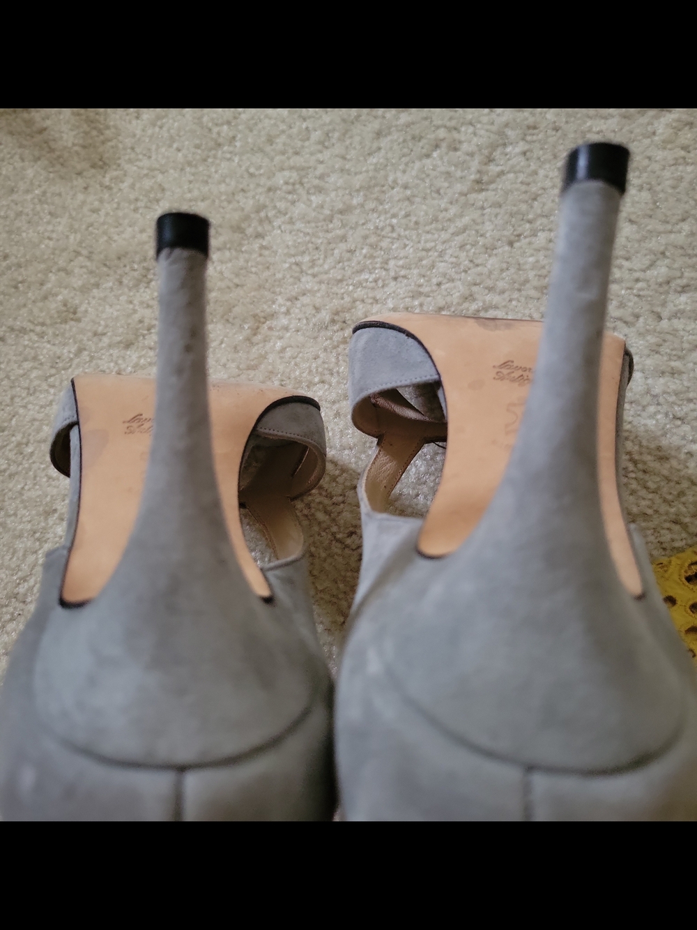 Butter Grey Suede Peep-Toe Heels with Crossover Straps - Picture 4 of 4